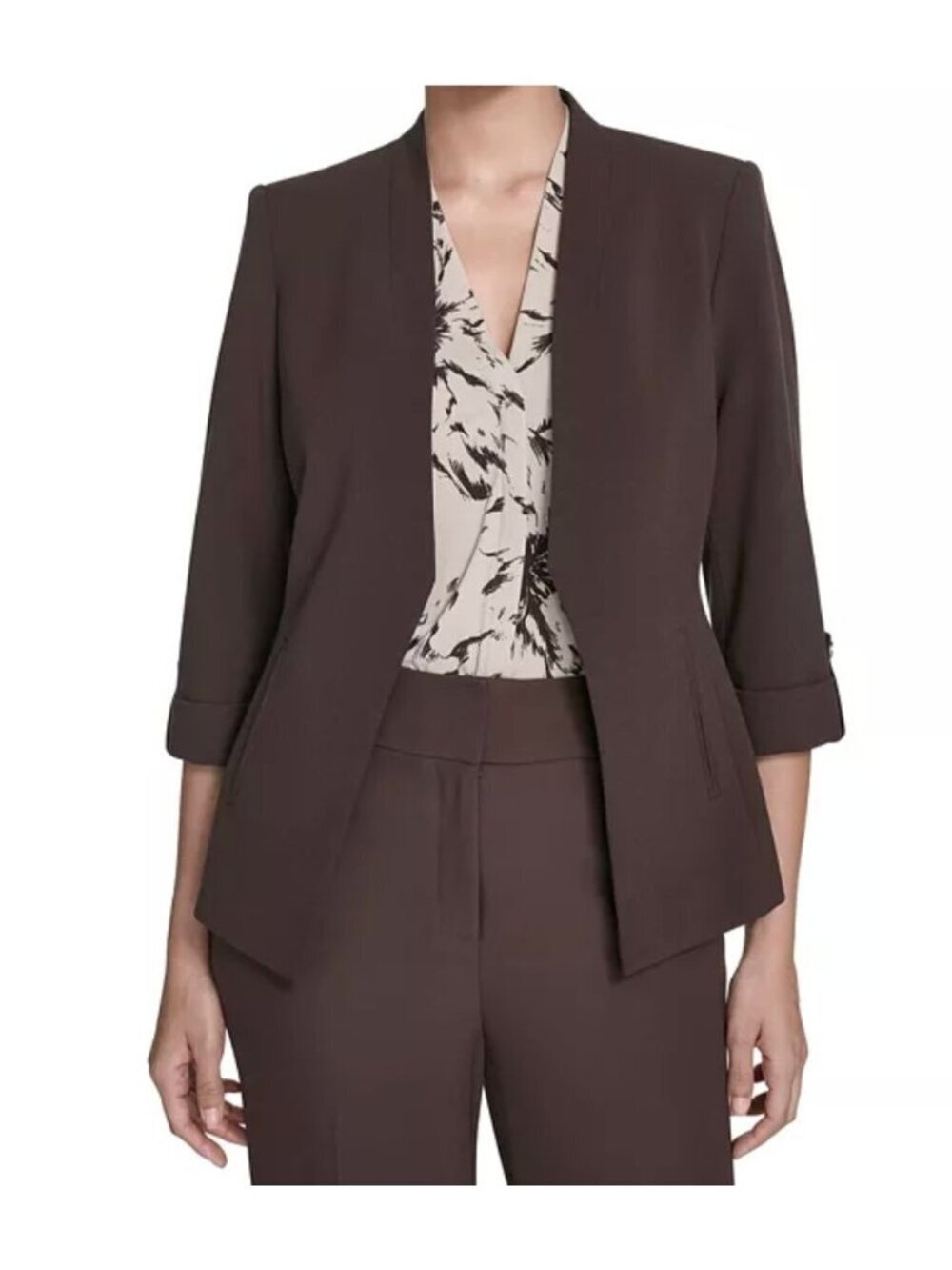 NWT Calvin Klein Petite Open Front Jacket Coffee Bean 8P MSRP $149
